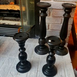 Black wooden candle holders